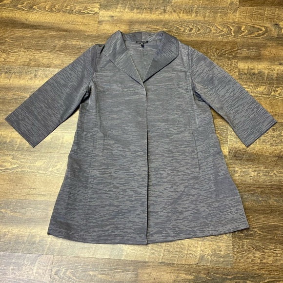 Eileen Fisher Blazer Womens Medium Gray Metallic Open Front Long 3/4 Sleeve - Picture 1 of 13